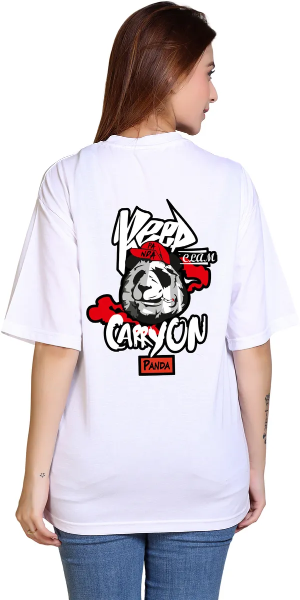 White_Cotton_Blend_Casual_Oversized_T-Shirt_For_Women