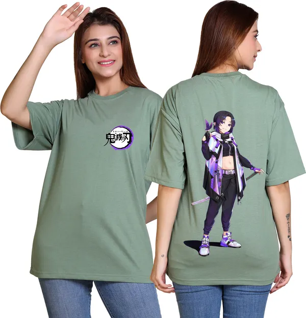 Light_Green_Cotton_Blend_Casual_Oversized_T-Shirt_For_Women