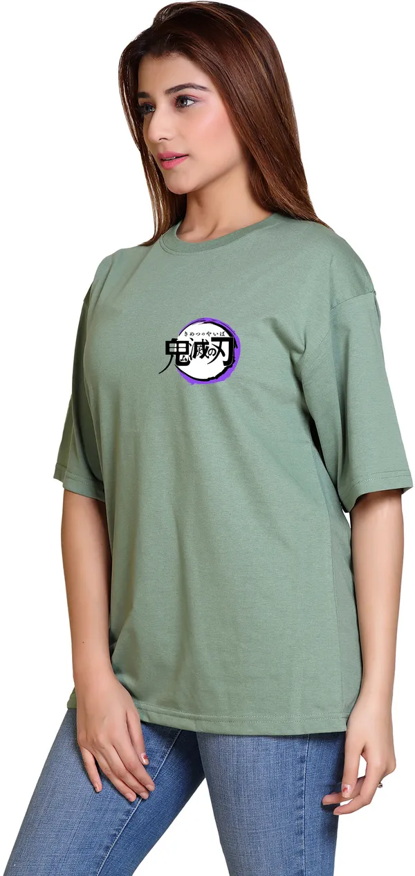 Light_Green_Cotton_Blend_Casual_Oversized_T-Shirt_For_Women