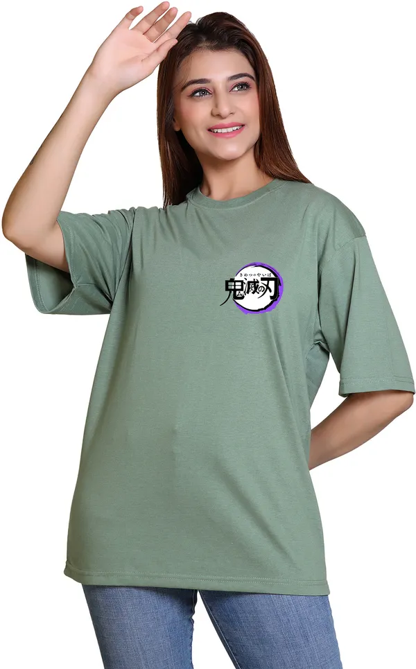 Light_Green_Cotton_Blend_Casual_Oversized_T-Shirt_For_Women