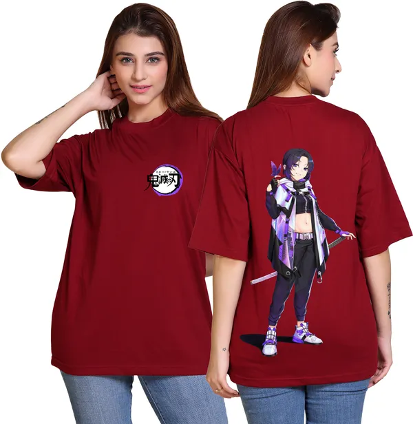 Maroon_Cotton_Blend_Casual_Oversized_T-Shirt_For_Women