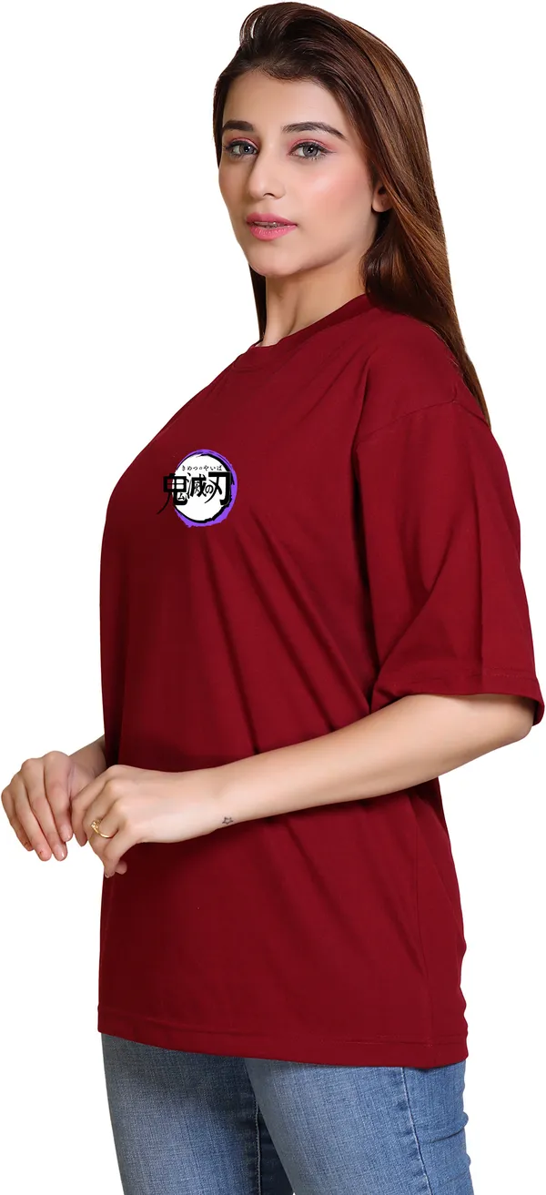 Maroon_Cotton_Blend_Casual_Oversized_T-Shirt_For_Women