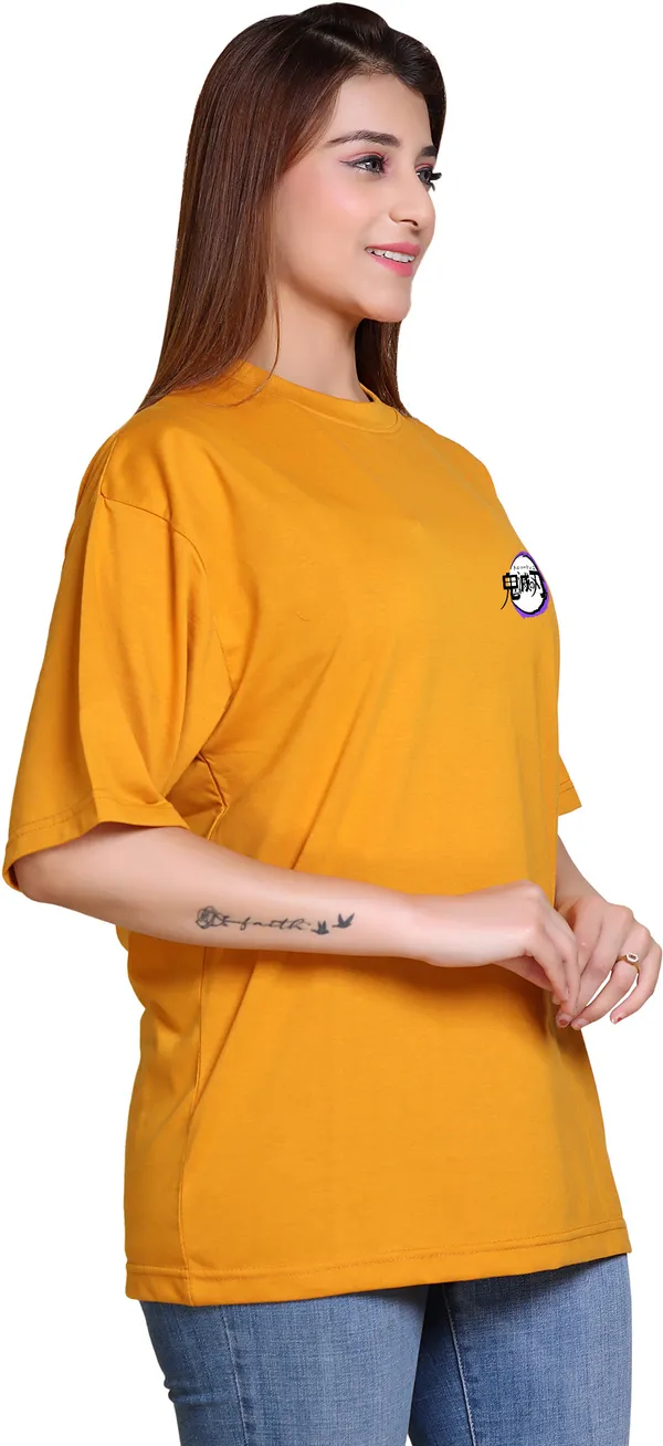 Yellow_Cotton_Blend_Casual_Oversized_T-Shirt_For_Women