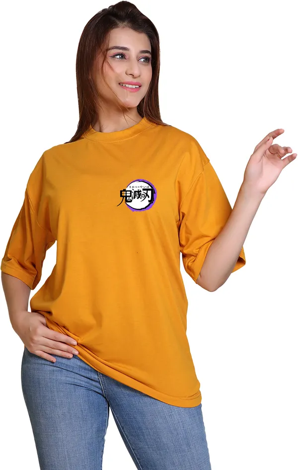 Yellow_Cotton_Blend_Casual_Oversized_T-Shirt_For_Women