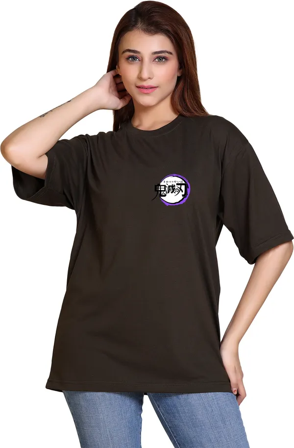 Dark_Green_Cotton_Blend_Casual_Oversized_T-Shirt_For_Women