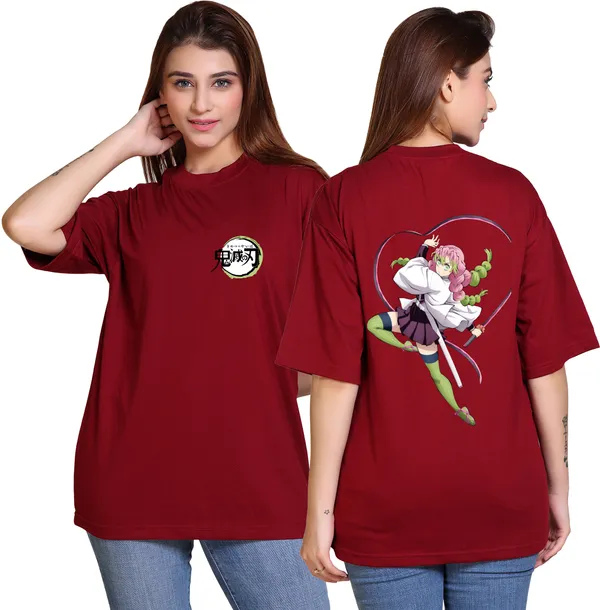 Maroon_Cotton_Blend_Casual_Oversized_T-Shirt_For_Women