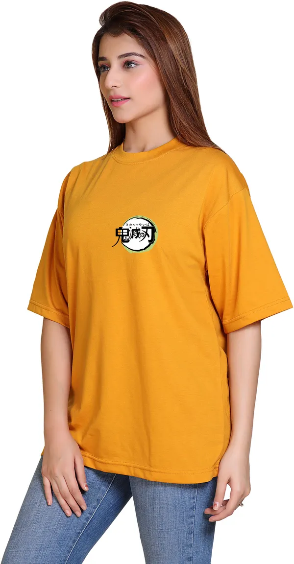 Yellow_Cotton_Blend_Casual_Oversized_T-Shirt_For_Women