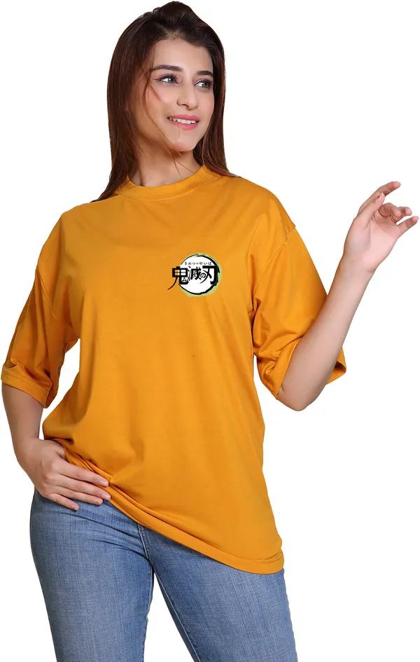 Yellow_Cotton_Blend_Casual_Oversized_T-Shirt_For_Women