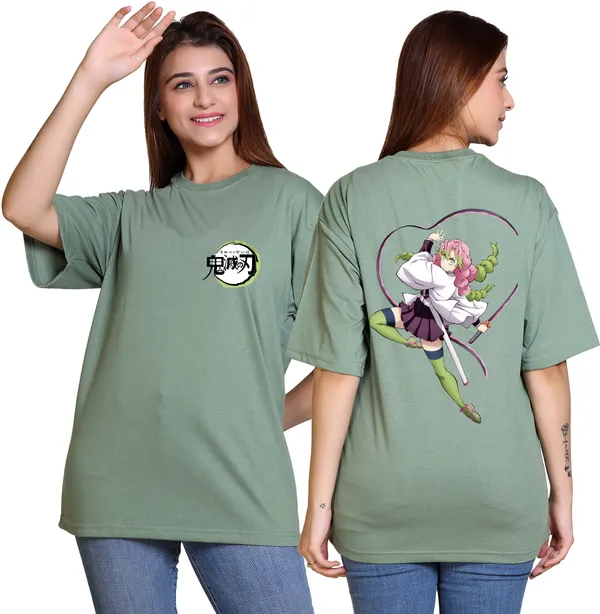 Light_Green_Cotton_Blend_Casual_Oversized_T-Shirt_For_Women