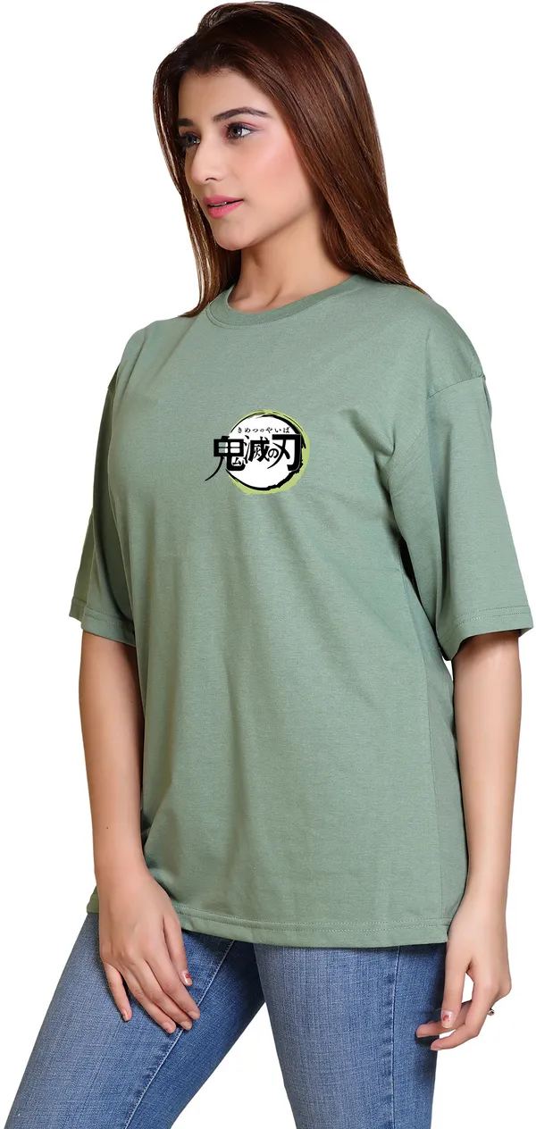 Light_Green_Cotton_Blend_Casual_Oversized_T-Shirt_For_Women