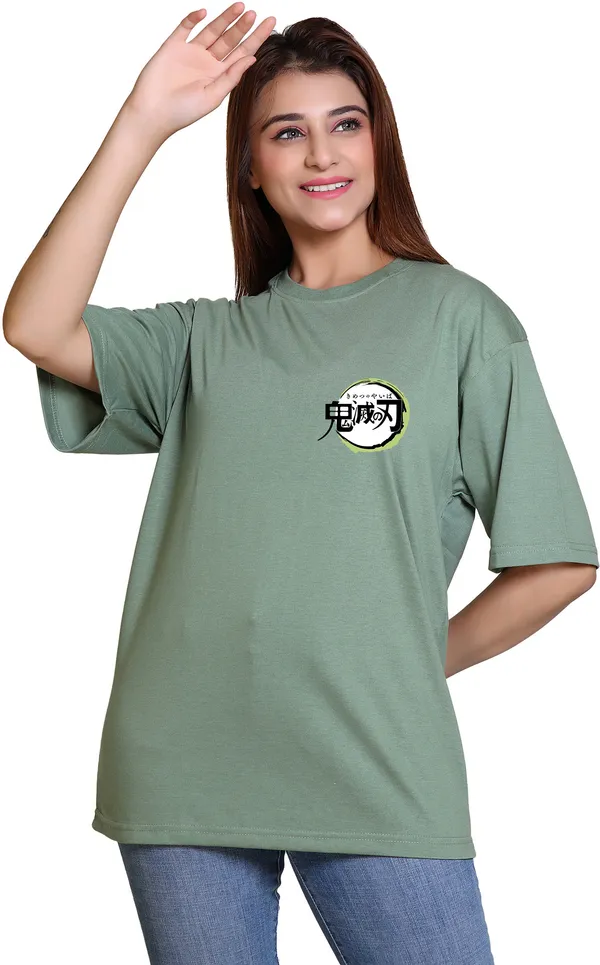Light_Green_Cotton_Blend_Casual_Oversized_T-Shirt_For_Women