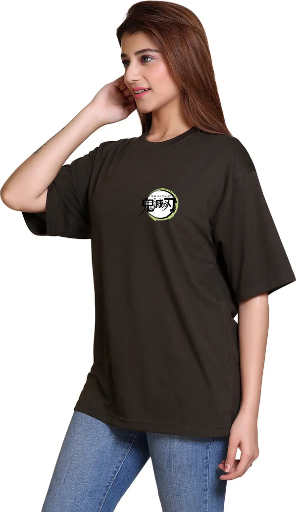 Dark_Green_Cotton_Blend_Casual_Oversized_T-Shirt_For_Women