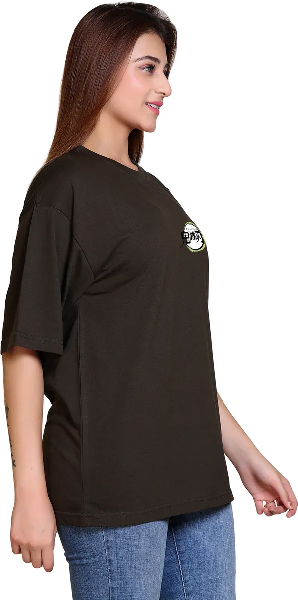 Dark_Green_Cotton_Blend_Casual_Oversized_T-Shirt_For_Women