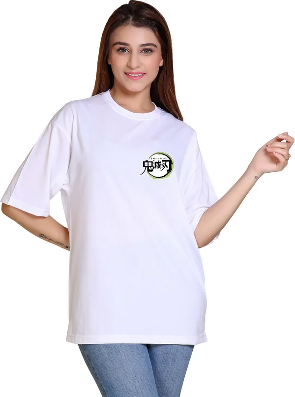 White_Cotton_Blend_Casual_Oversized_T-Shirt_For_Women