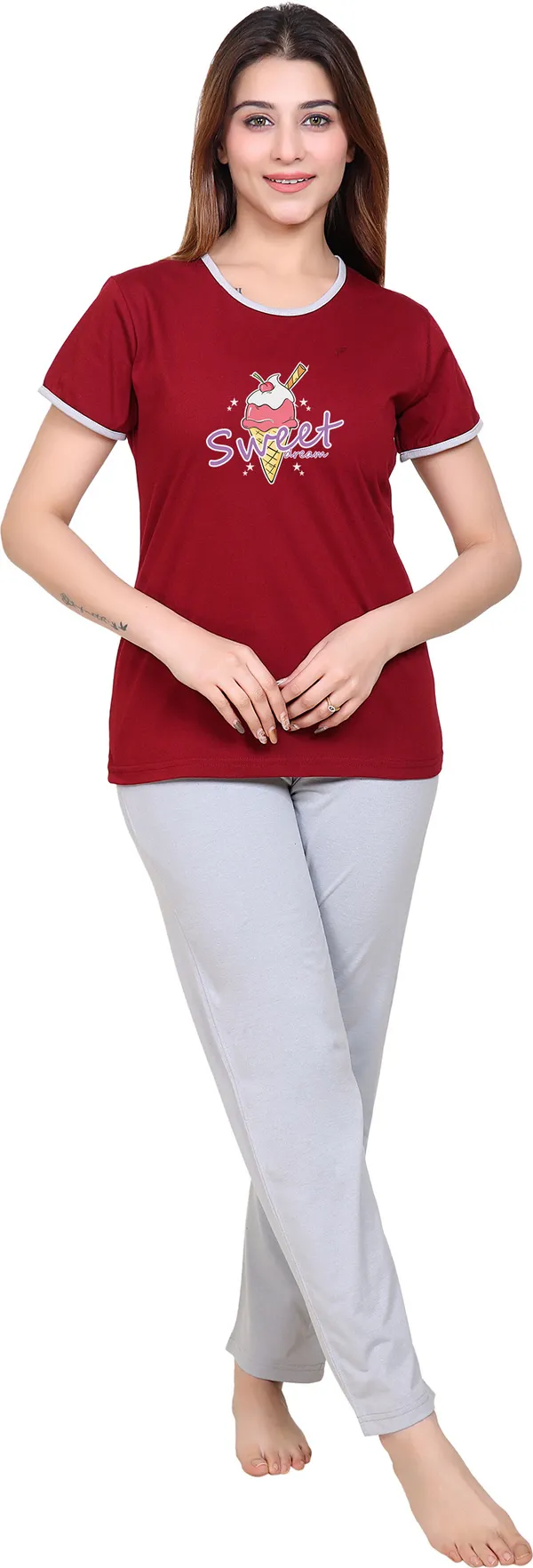 Maroon_Cotton_Blend_Printed_Top_&_Pyjama_Set_For_Women
