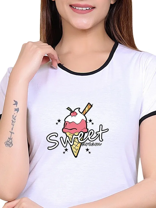 White_Cotton_Blend_Printed_Top_&_Pyjama_Set_For_Women
