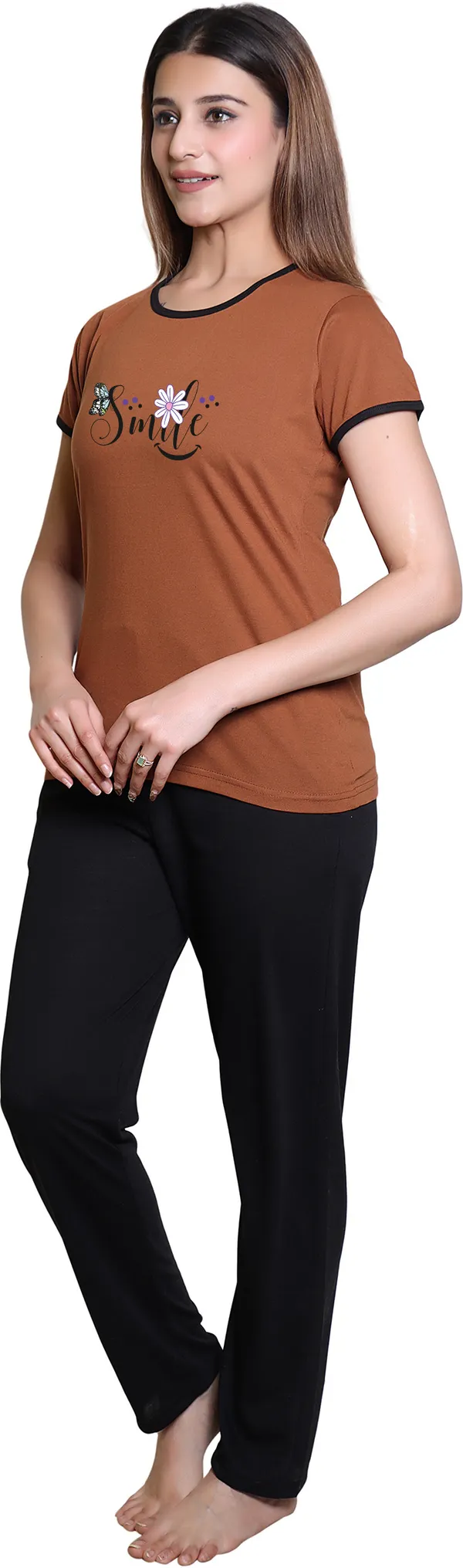 Brown_Cotton_Blend_Printed_Top_&_Pyjama_Set_For_Women