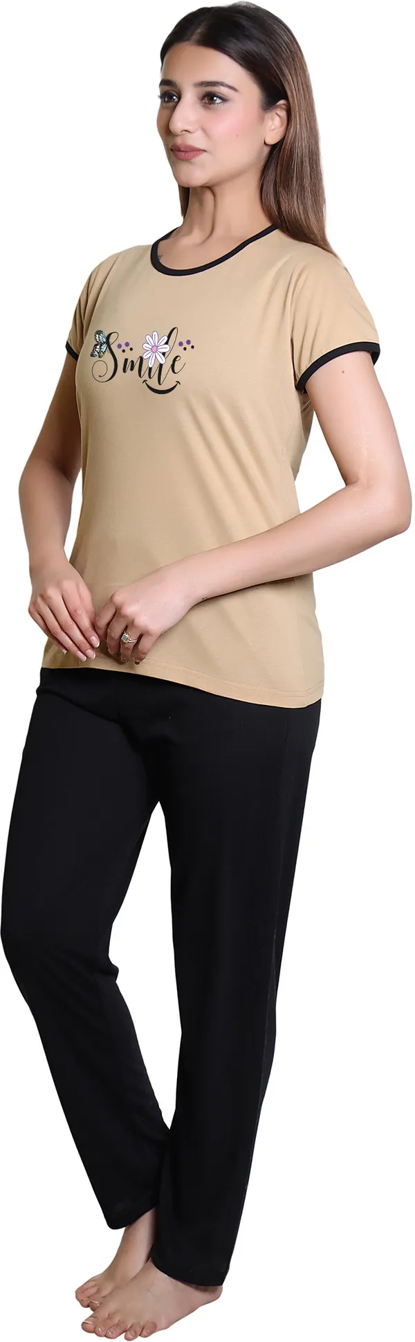 Beige_Cotton_Blend_Printed_Top_&_Pyjama_Set_For_Women