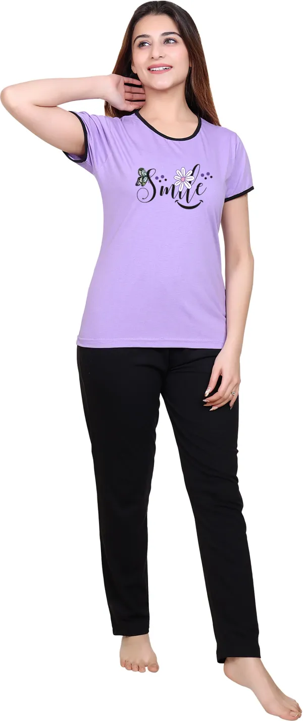 Purple_&_Black_Regular_Cotton_Blend_Printed_Top_&_Pyjama_Set_For__Women