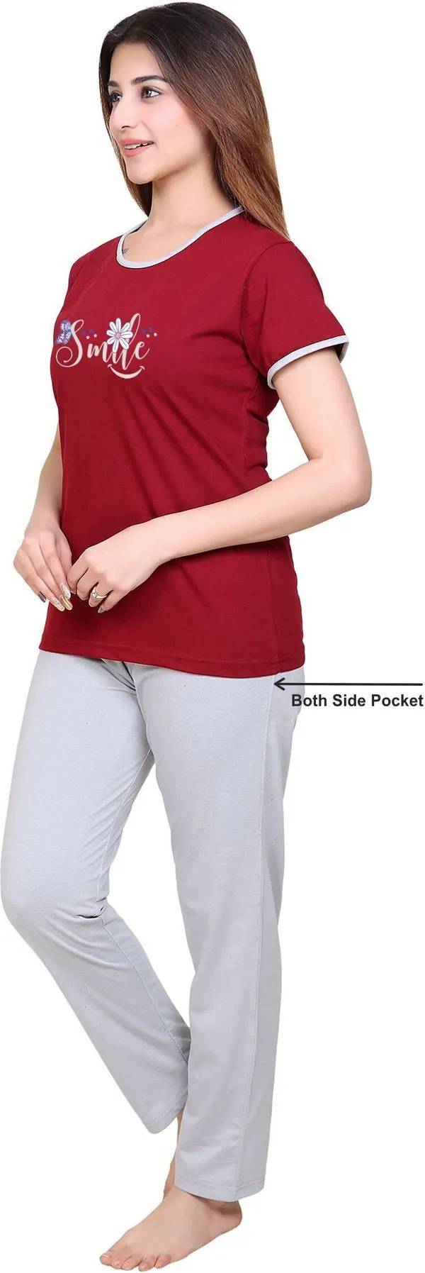 Maroon_&_Grey_Cotton_Blend_Printed_Top_&_Pyjama_Set_For_Women