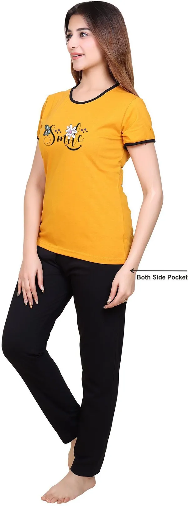Yellow_&_Black_Cotton_Blend_Printed_Top_&_Pyjama_Set_For_Women
