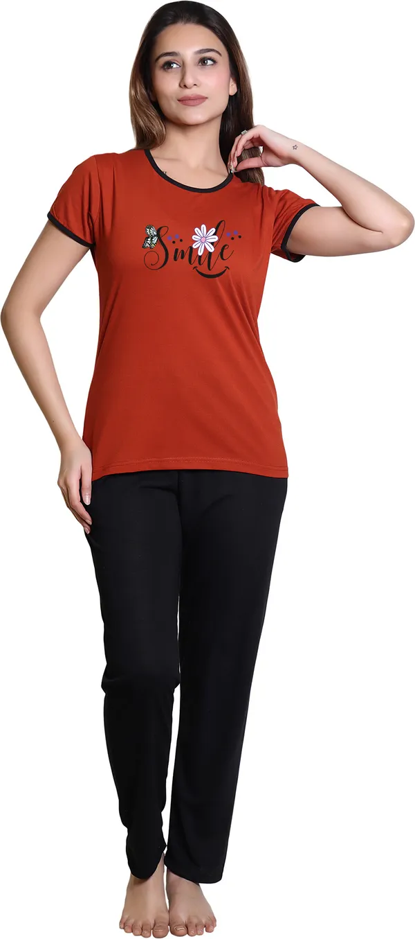 Orange_Cotton_Blend_Printed_Top_&_Pyjama_Set_For_Women