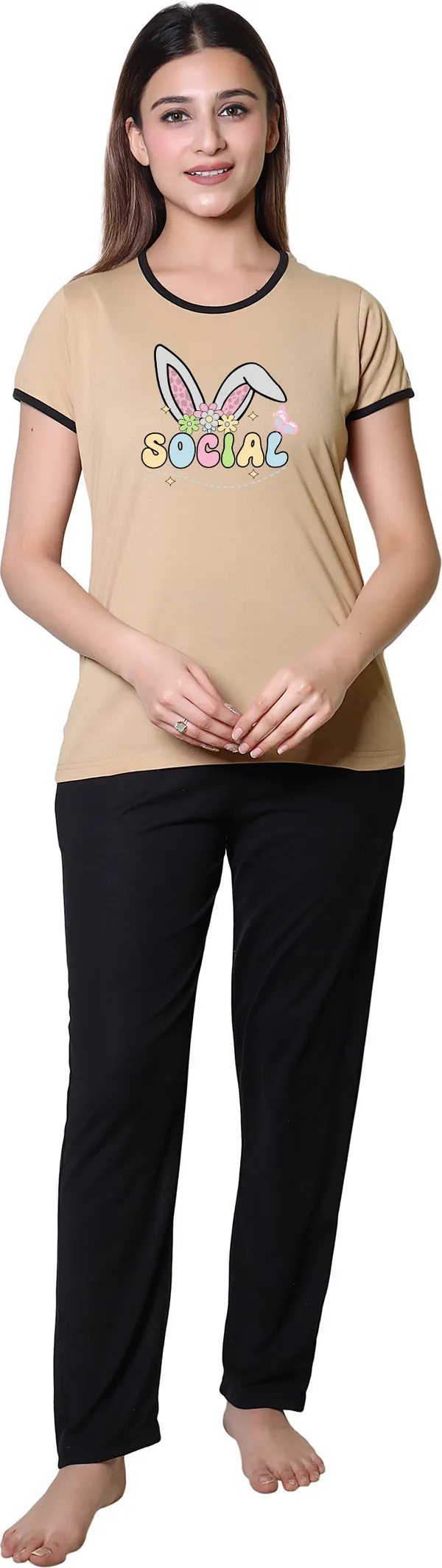 Beige_Cotton_Blend_Printed_Top_&_Pyjama_Set_For_Women