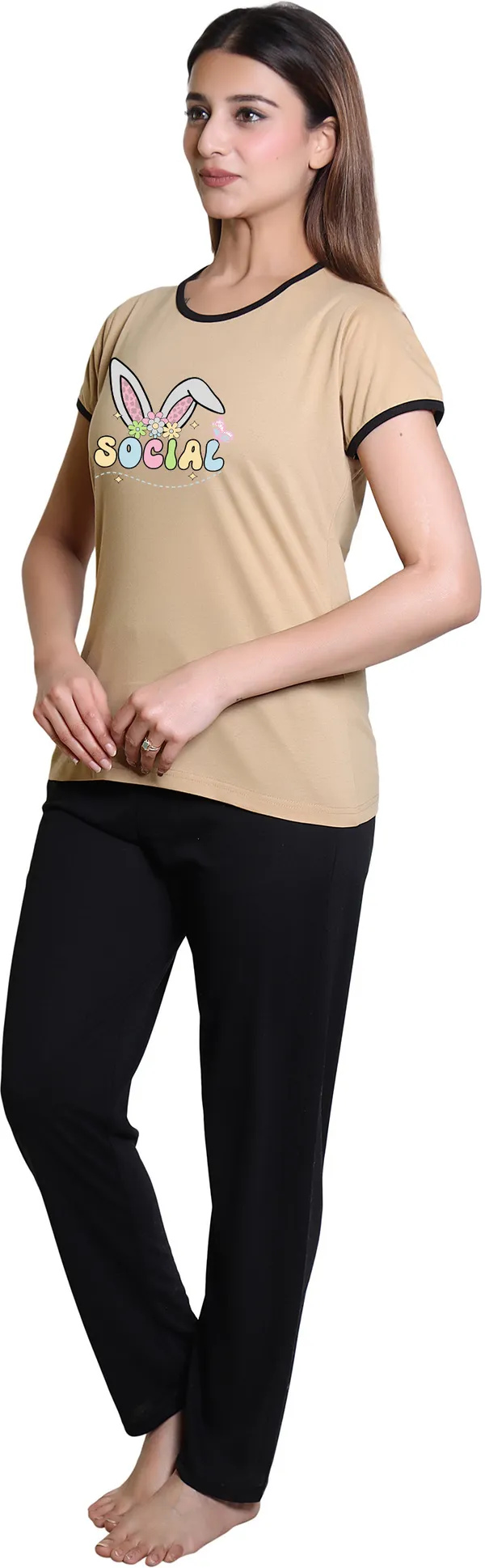 Beige_Cotton_Blend_Printed_Top_&_Pyjama_Set_For_Women