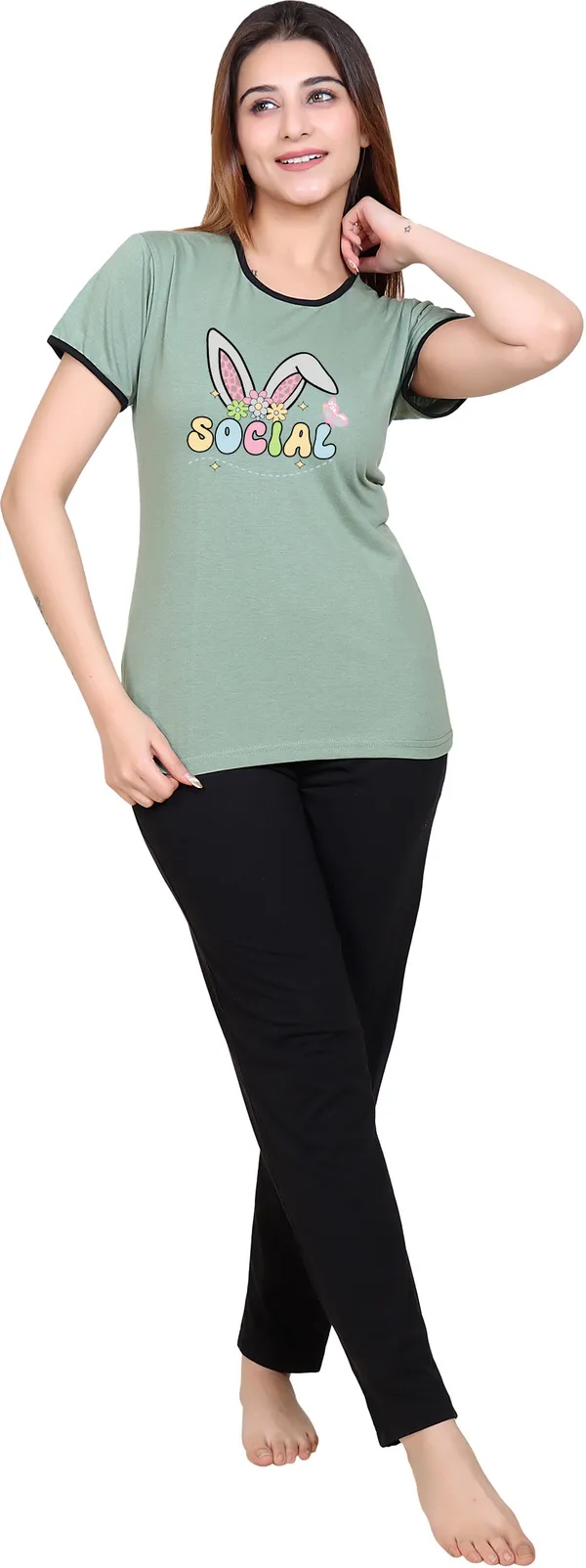 Light_Green_Cotton_Blend_Printed_Top_&_Pyjama_Set_For_Women