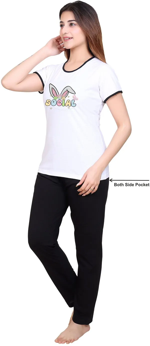White_Cotton_Blend_Printed_Top_&_Pyjama_Set_For_Women