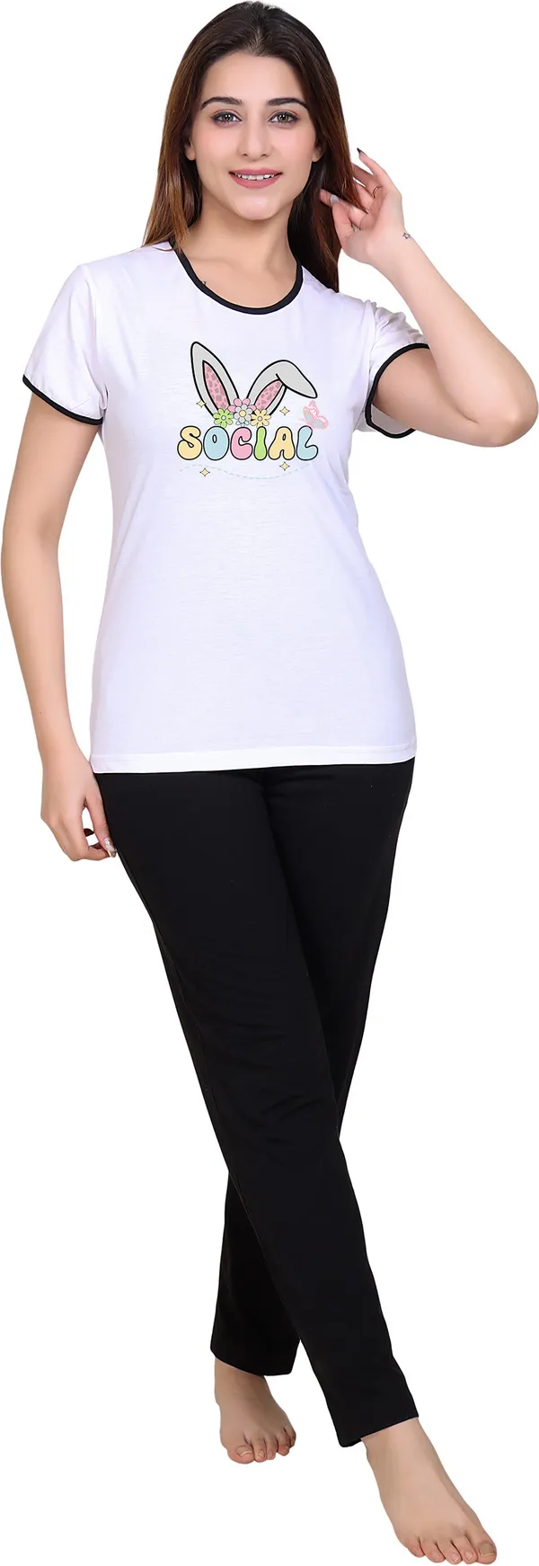 White_&_Black_Cotton_Blend_Regular_Printed_Tracksuit_For_Women