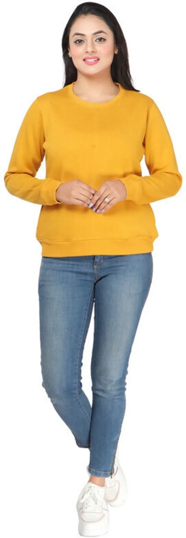 Yellow_Fleece_Solid_Full_Sleeve_Sweatshirt_For_Women