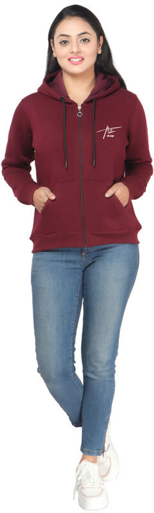 Maroon_Fleece_Solid_Full_Sleeve_Zipper_Sweatshirt_For_Women