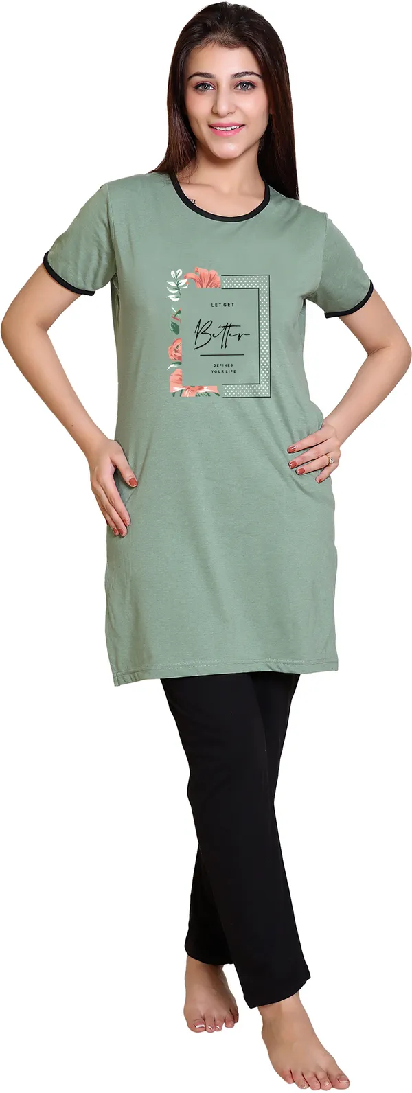 Light_Green_Regular_Cotton_Blend_Printed_Night_Suit_Set_For__Women