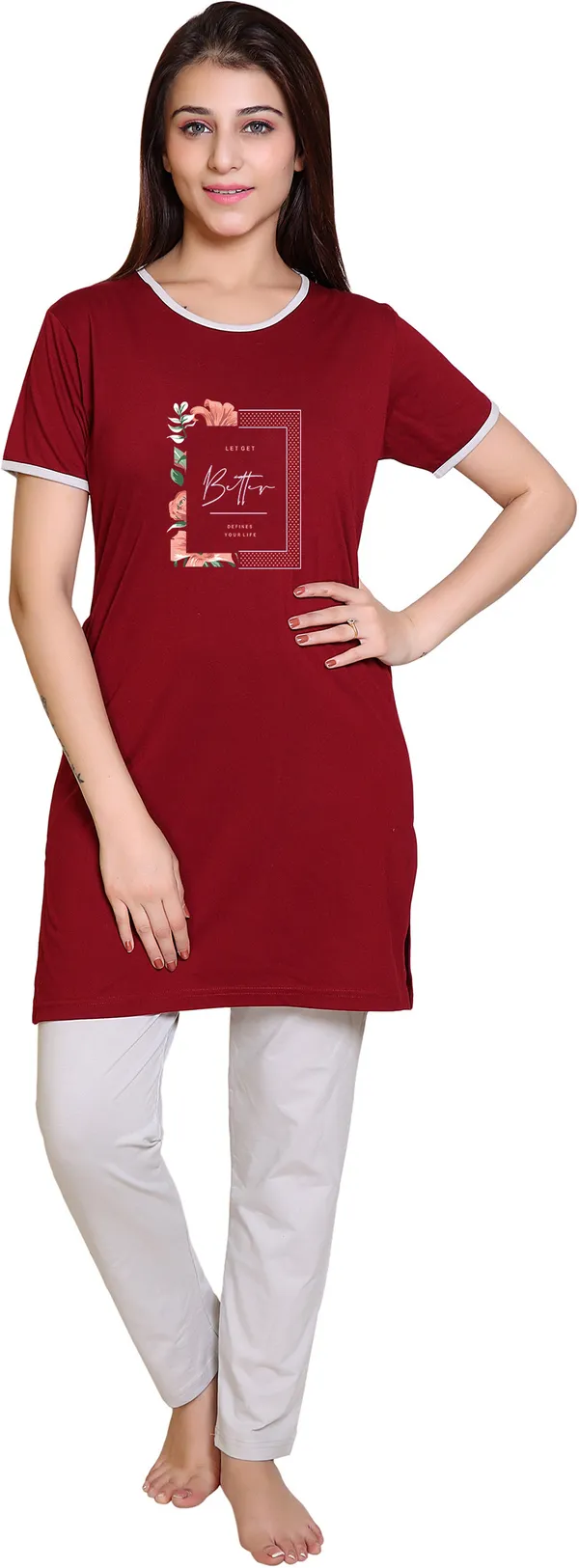 Maroon_Cotton_Blend_Printed_Night_Suit_Set_For_Women