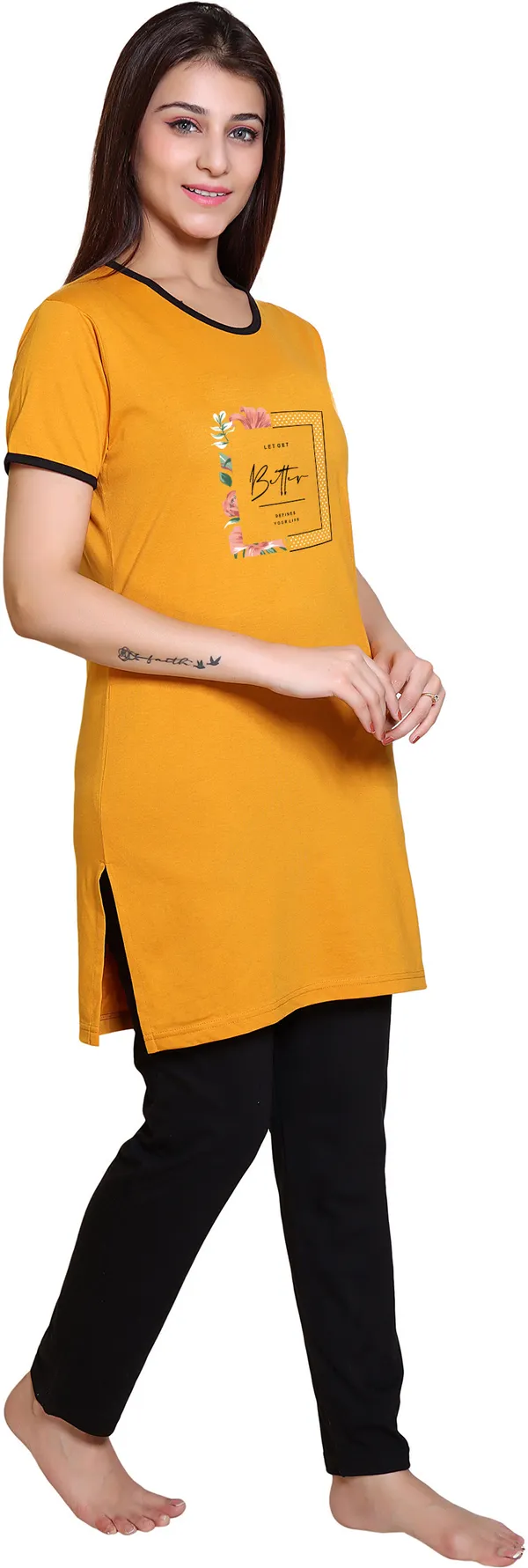 Yellow_Regular_Cotton_Blend_Printed_Night_Suit_Set_For__Women