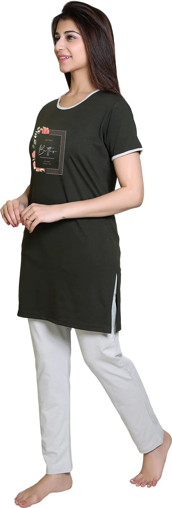 Dark_Green_Regular_Cotton_Blend_Printed_Night_Suit_Set_For__Women