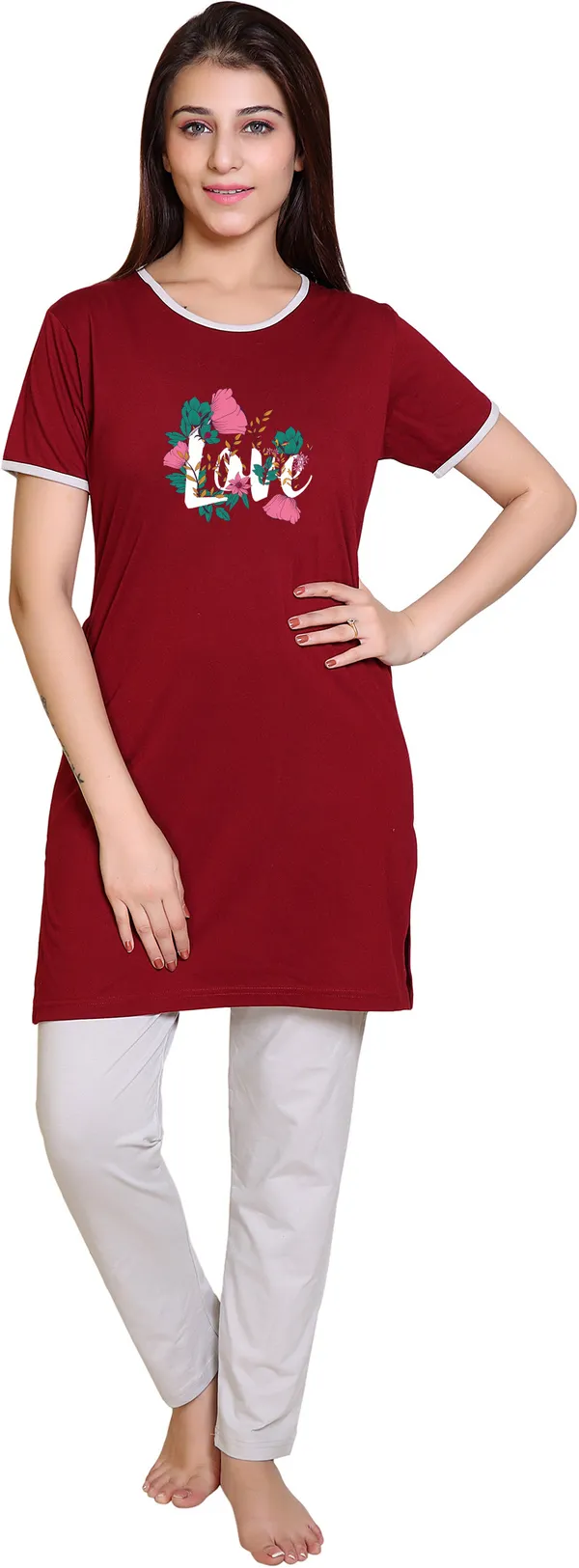 Maroon_Regular_Cotton_Blend_Printed_Night_Suit_Set_For__Women