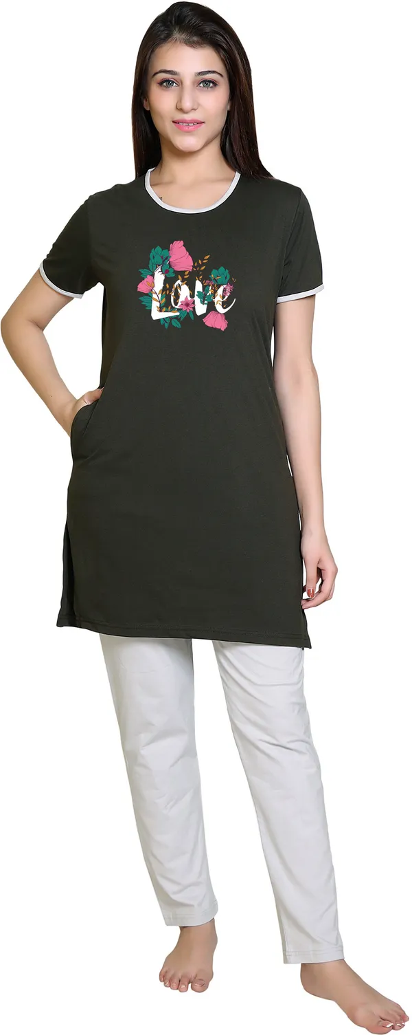 Dark_Green_Cotton_Blend_Printed_Night_Suit_Set_For_Women