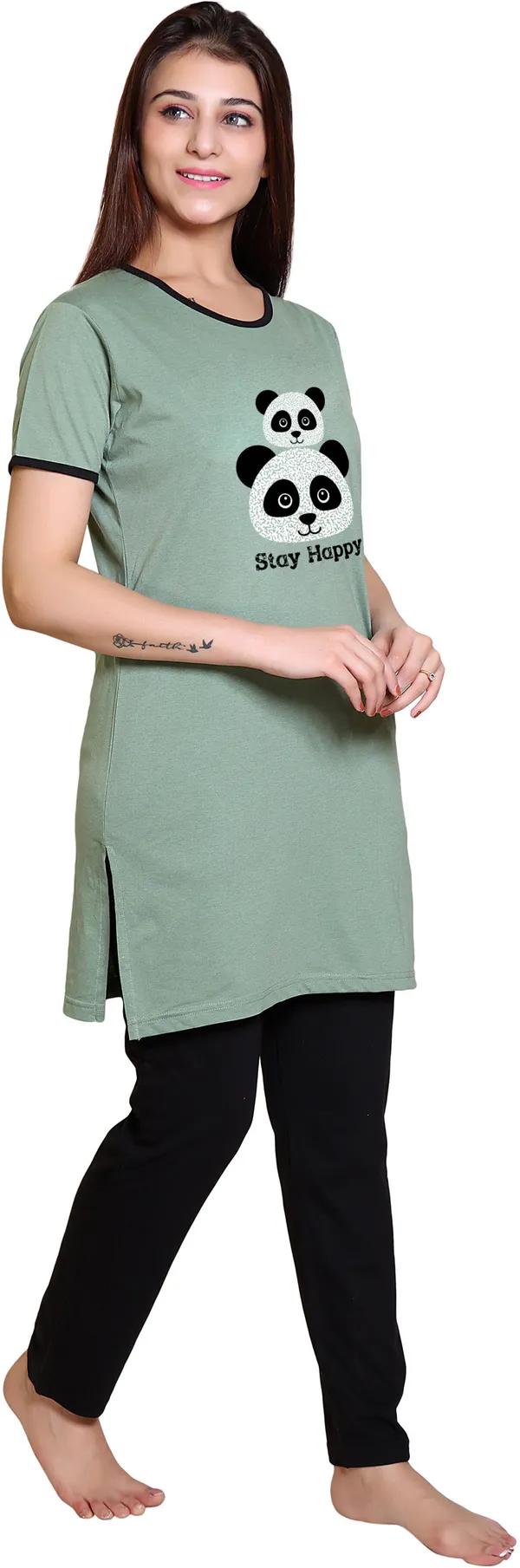 Light_Green_Regular_Cotton_Blend_Printed_Night_Suit_Set_For__Women