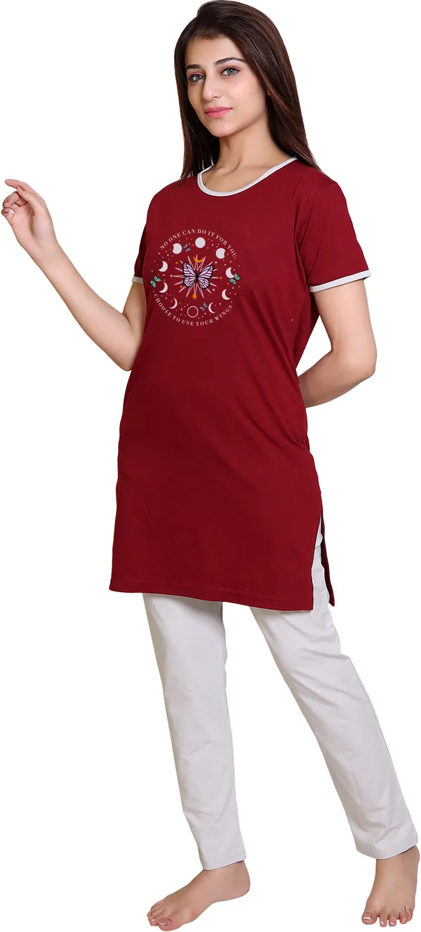 Maroon_Cotton_Blend_Printed_Night_Suit_Set_For_Women