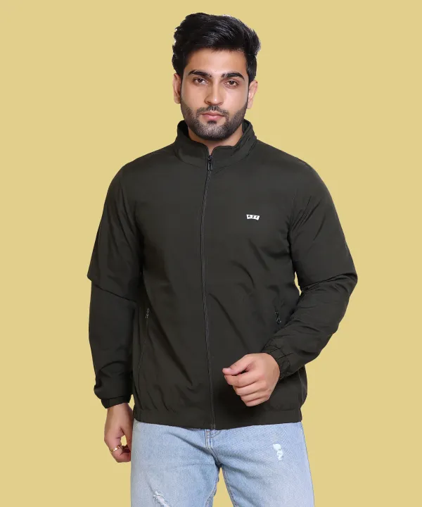 Dark_Green_Nylon_Zipper_Wind_Cheater_For_Men