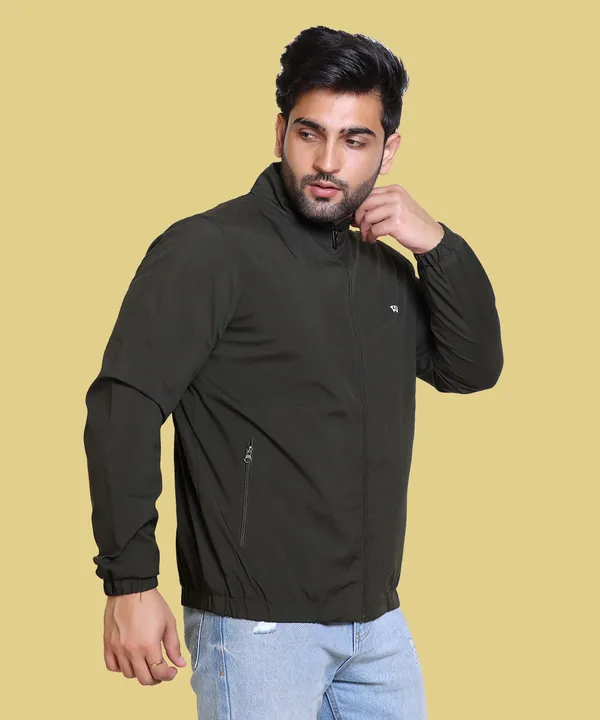 Dark_Green_Nylon_Zipper_Wind_Cheater_For_Men