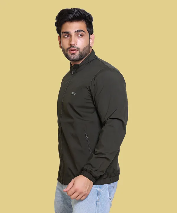 Dark_Green_Nylon_Zipper_Wind_Cheater_For_Men