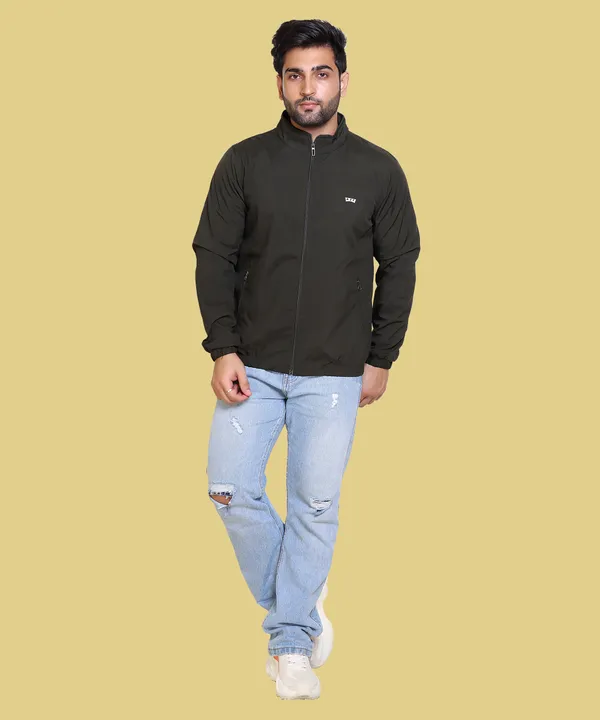 Dark_Green_Nylon_Zipper_Wind_Cheater_For_Men