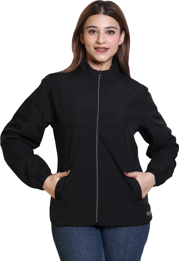 Black_Nylon_Zipper_Wind_Cheater_For_Women
