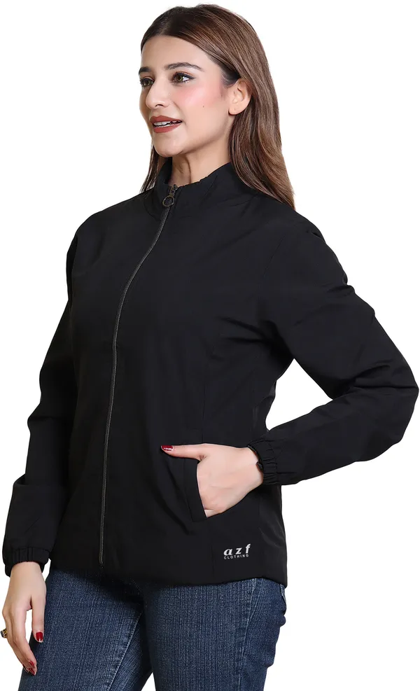 Black_Nylon_Zipper_Wind_Cheater_For_Women