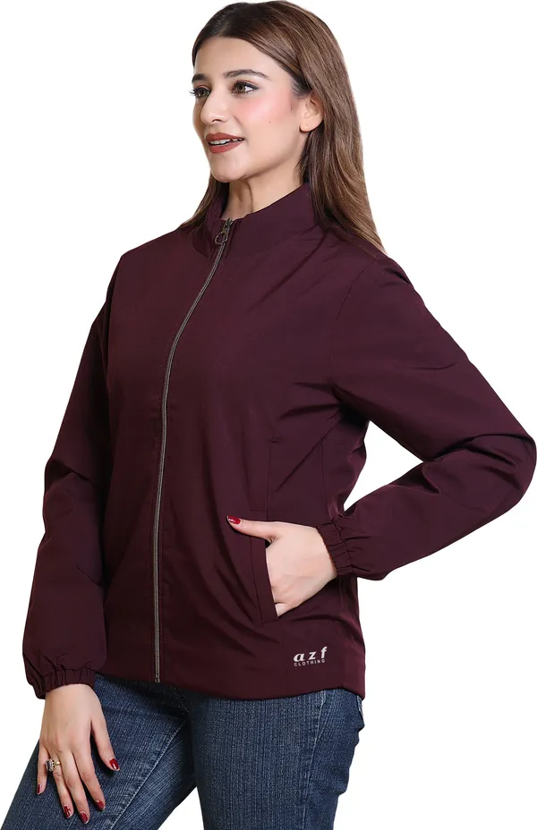 Maroon_Nylon_Zipper_Wind_Cheater_For_Women