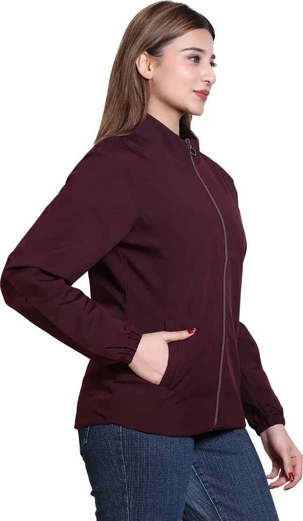 Maroon_Nylon_Zipper_Wind_Cheater_For_Women