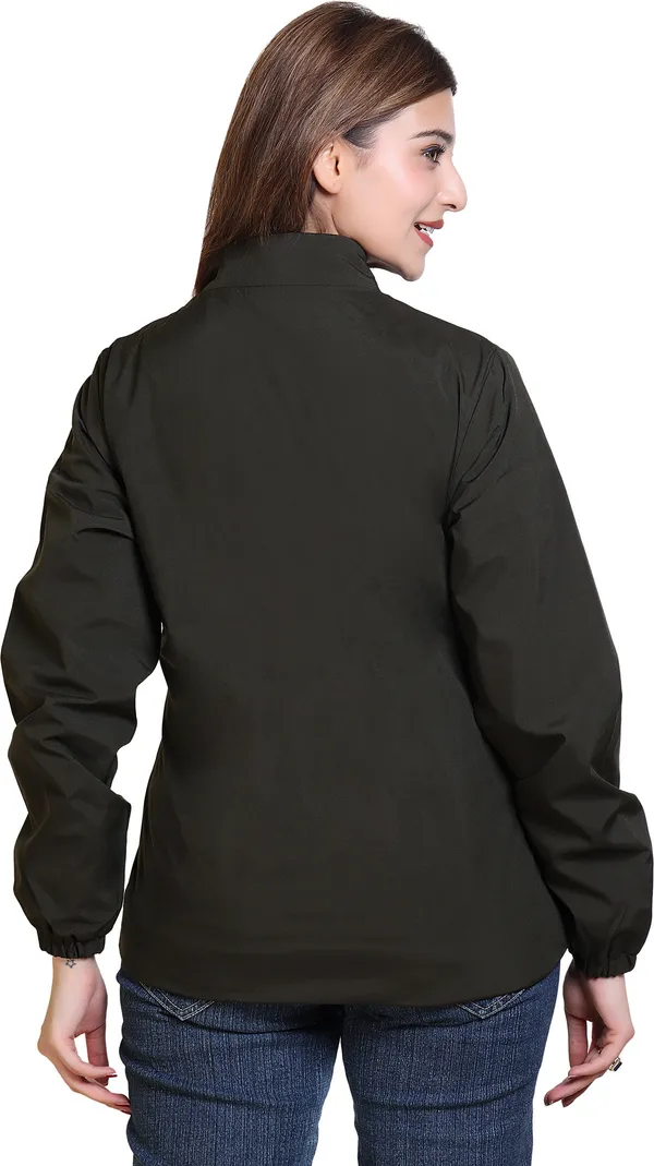 Dark_Green_Nylon_Zipper_Wind_Cheater_For_Women